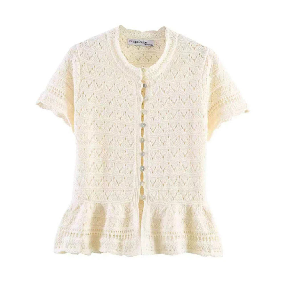 ZARA Basic Summer Cutout Knit Cardigan Round Neck Short Sleeve